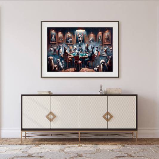 Dogs & Cats Playing Cards Wall Art Print