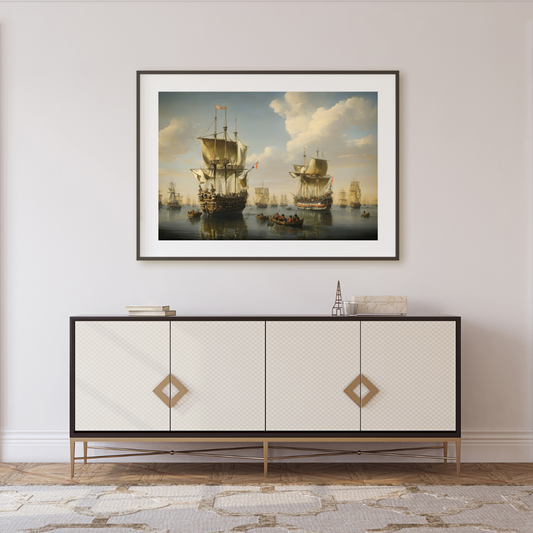 Epic Warship Wall Art - Battle of Trafalgar 1805 - Masculine Office Decor Print