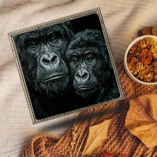 Gorilla Mother and Baby Wall Art – Cute Safari Nursery Decor – Animal Family Print