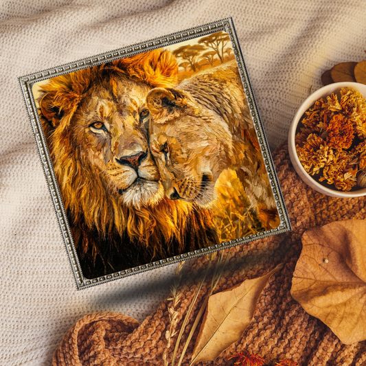 Lion and Lioness Romantic Wall Art – King and Queen Couple Print – Bedroom Decor