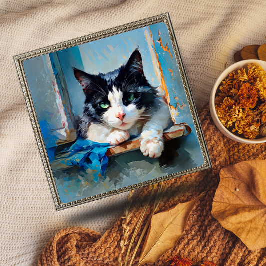 Black and White Cat Wall Art – Chilled Cat on Window Sill Print - Minimalist Pet Home Decor