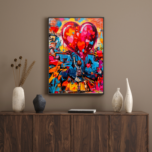 Abstract Child with Balloon Wall Art - Minimalist Nursery Portrait Print