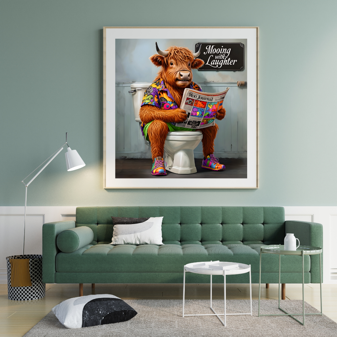Highland Cow Mooing with laughter: A Cozy Corner for Your Home