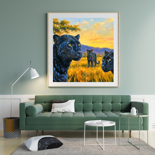 Three Black Panthers Wall Art - Modern Jungle Decor Triptych Print
