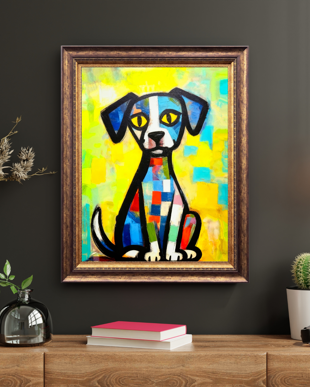Abstract Multicoloured Dog Wall Art Print | Colorful Modern Dog Decor