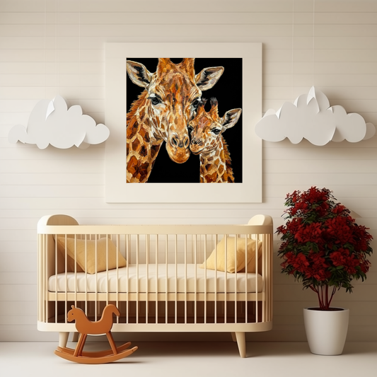 Giraffe Mother and Baby Wall Art – Cute Nursery Close-Up Print – Safari Animal Decor