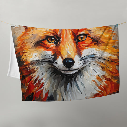 bstract Fox Portrait Throw Blanket - Modern Geometric Wildlife Art- Free UK Delivery