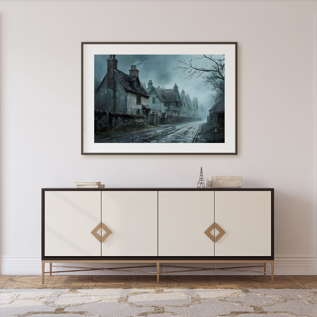 Rustic Village Landscape Wall Art Print | Idyllic Village Painting Print