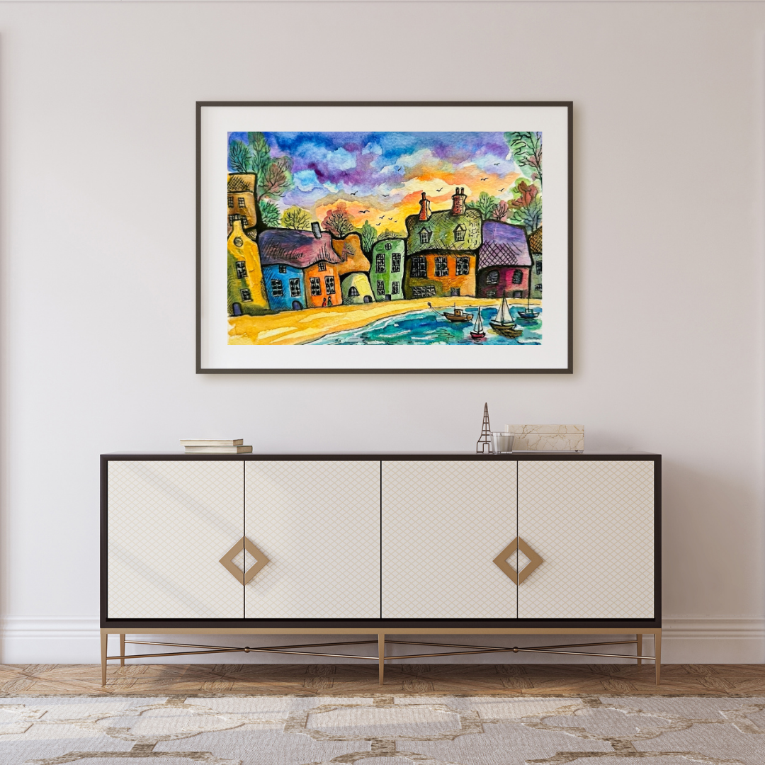 Abstract Coastal Harbour Wall Art -Minimalist Nautical Landscape Print