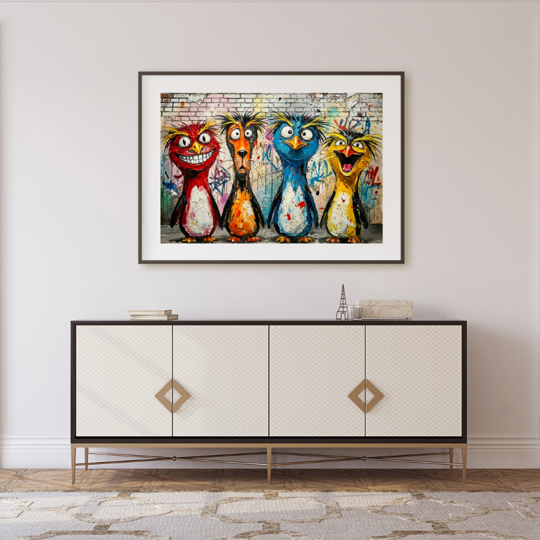 Fun Abstract Rockhopper Penguin Print - Quirky Graffiti Animal Art
