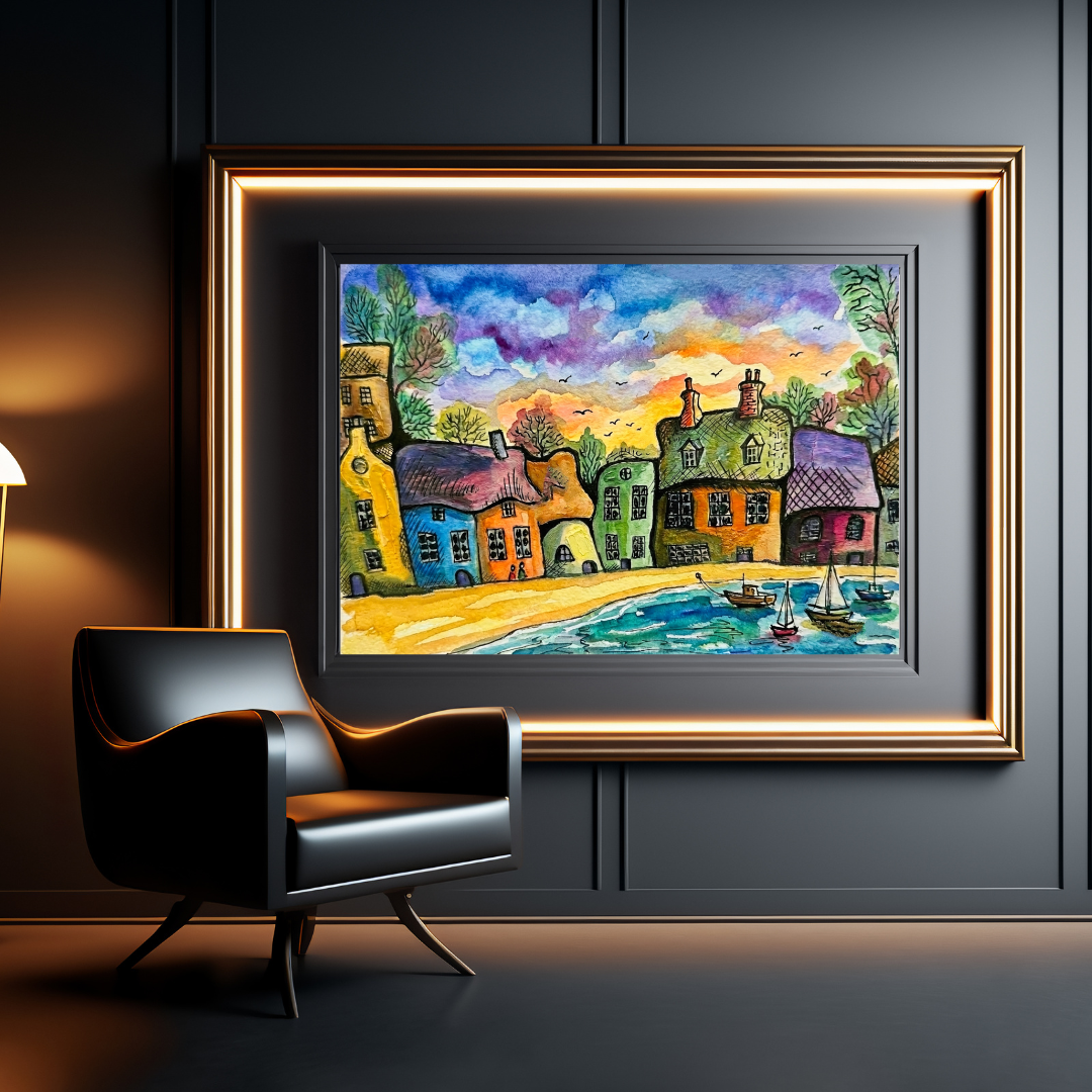 Abstract Coastal Harbour Wall Art -Minimalist Nautical Landscape Print