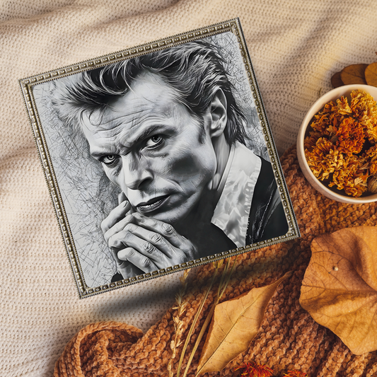 David Bowie Themed Portrait: Iconic Black and White Wall Art