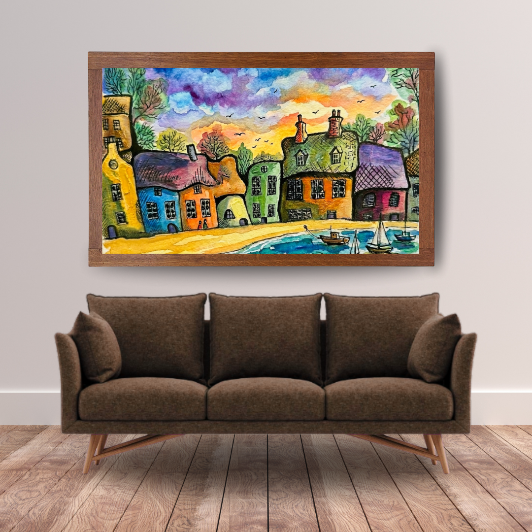 Abstract Coastal Harbour Wall Art -Minimalist Nautical Landscape Print