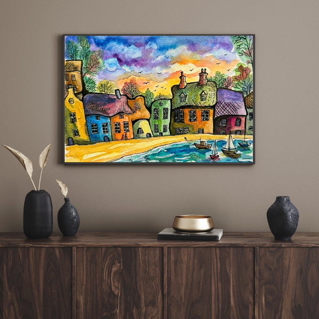 Abstract Coastal Harbour Wall Art -Minimalist Nautical Landscape Print