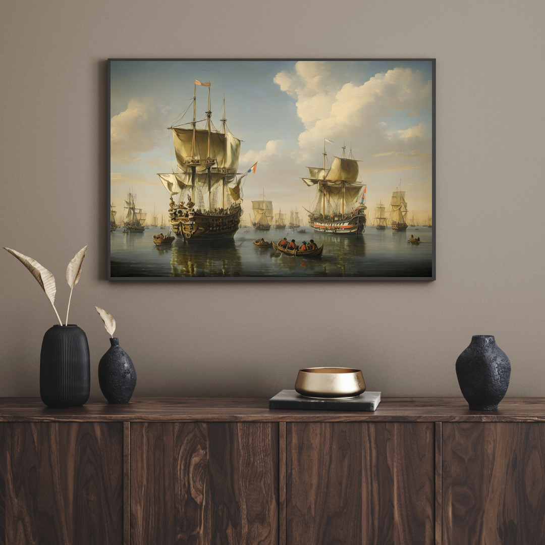 Epic Warship Wall Art - Battle of Trafalgar 1805 - Masculine Office Decor Print