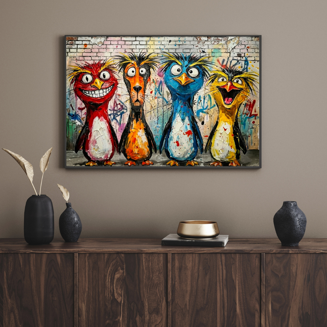 Fun Abstract Rockhopper Penguin Print - Quirky Graffiti Animal Art