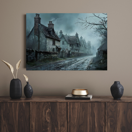 Rustic Village Landscape Wall Art Print | Idyllic Village Painting Print