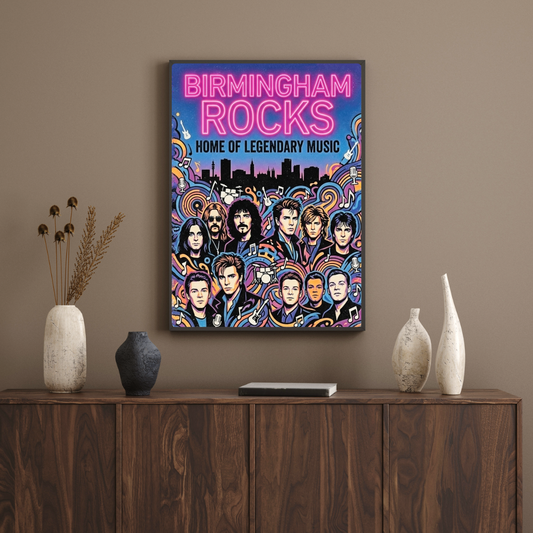 Birmingham Rock Legends Poster Print – Iconic Bands Wall Art - UK Music History Decor