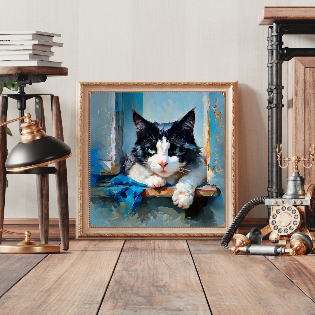 Black and White Cat Wall Art – Chilled Cat on Window Sill Print - Minimalist Pet Home Decor