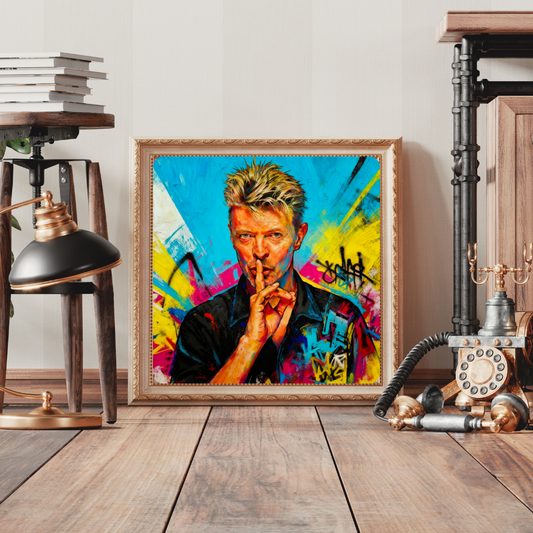 Bowie Abstract Psychedelic Poster - Colorful Mid-Century Modern Wall Art - Glam Rock Inspired Pop Art - Vibrant Music Room Decor