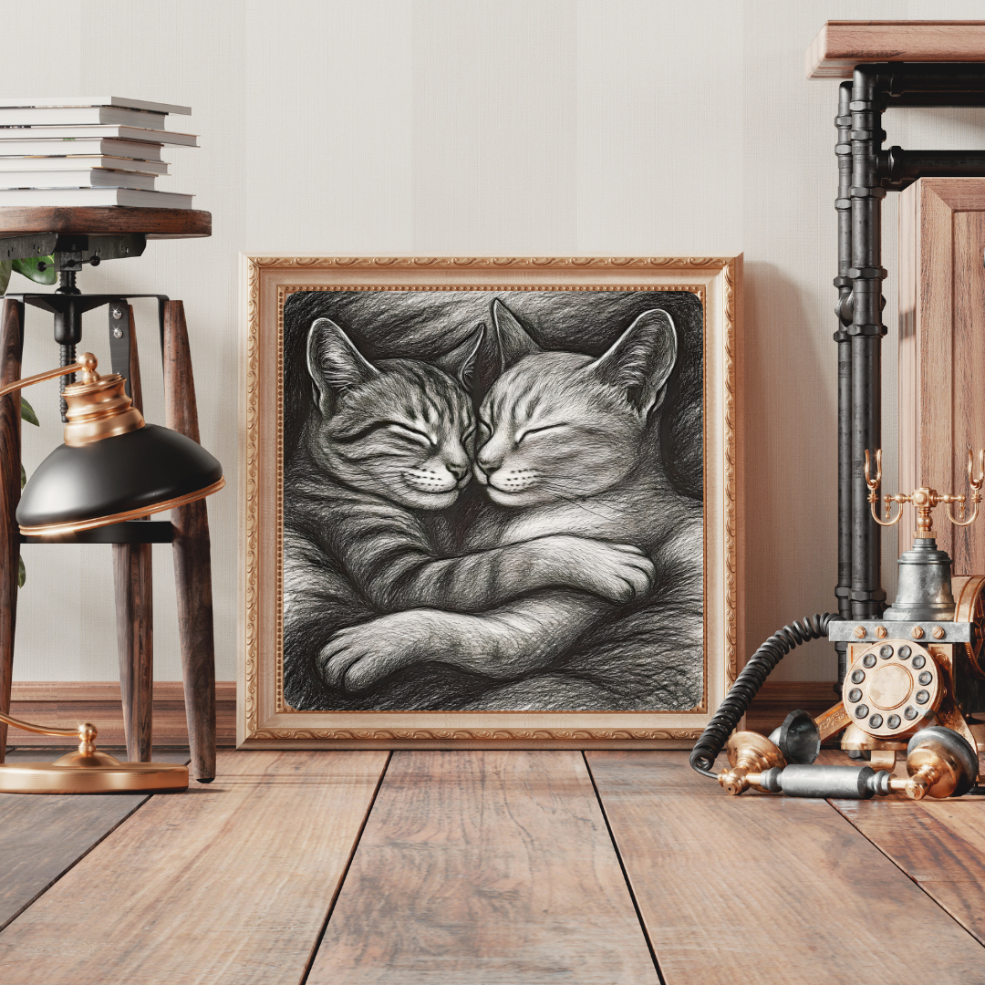 Adorable pencil drawing of two Kittens Wall Art | Purrfect Home Decor