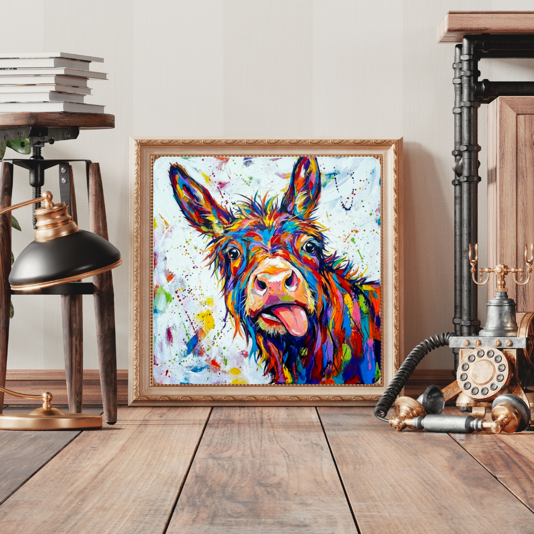 Abstract Quirky Donkey Wall Art - Funny Farm Animal Print - Whimsical Donkey Poster for Modern Farmhouse & Nursery Decor