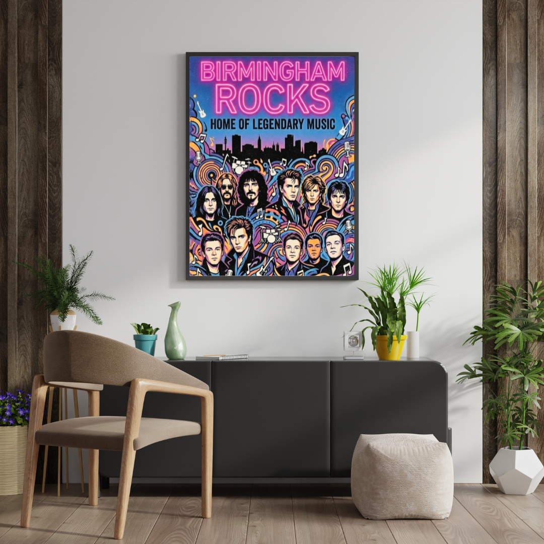 Birmingham Rock Legends Poster Print – Iconic Bands Wall Art - UK Music History Decor