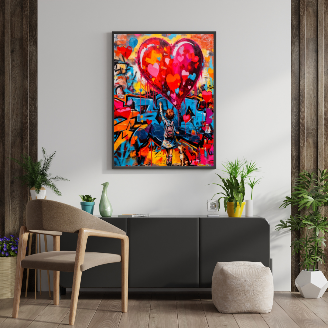 Abstract Child with Balloon Wall Art - Minimalist Nursery Portrait Print