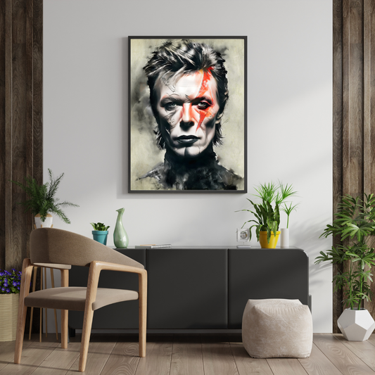 David Bowie Portrait Art Print - Ziggy Stardust Pop Art Poster - Iconic Lightning Bolt Music Decor