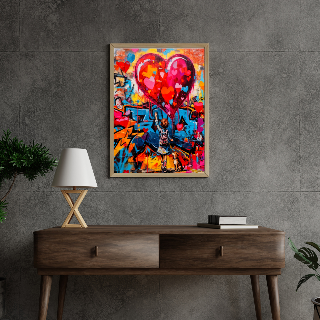 Abstract Child with Balloon Wall Art - Minimalist Nursery Portrait Print