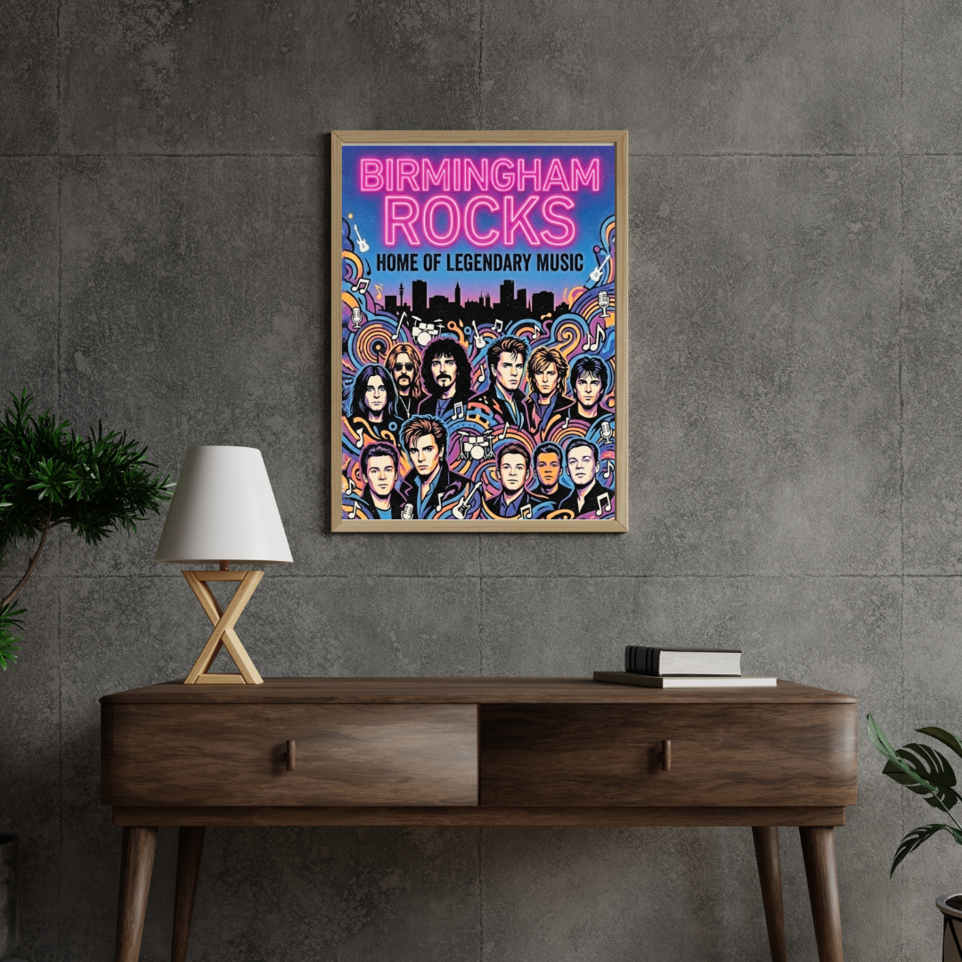 Birmingham Rock Legends Poster Print – Iconic Bands Wall Art - UK Music History Decor
