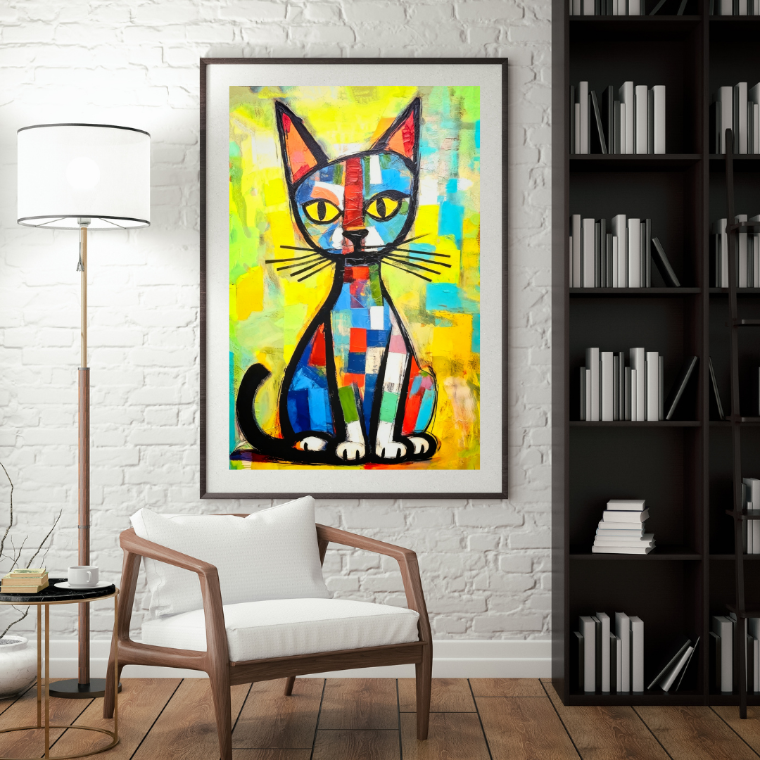 Abstract Multicoloured Cat Wall Art – Modern Colorful Cat Print