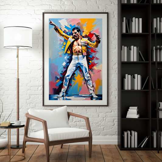 Freddie Mercury Wall Art - Queen Lead Singer Pop Art Portrait - Iconic Wembley Stage Pose Print