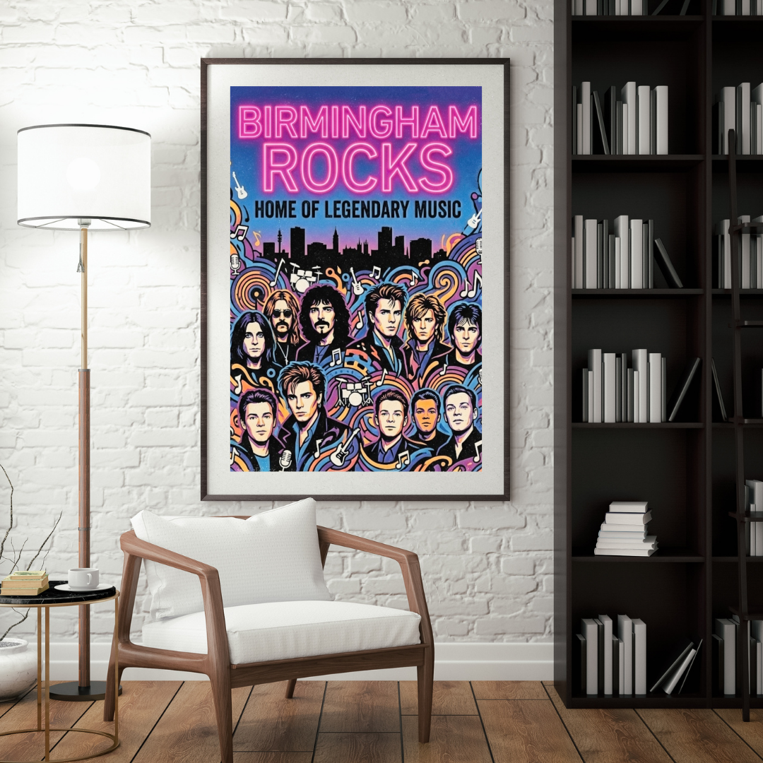 Birmingham Rock Legends Poster Print – Iconic Bands Wall Art - UK Music History Decor