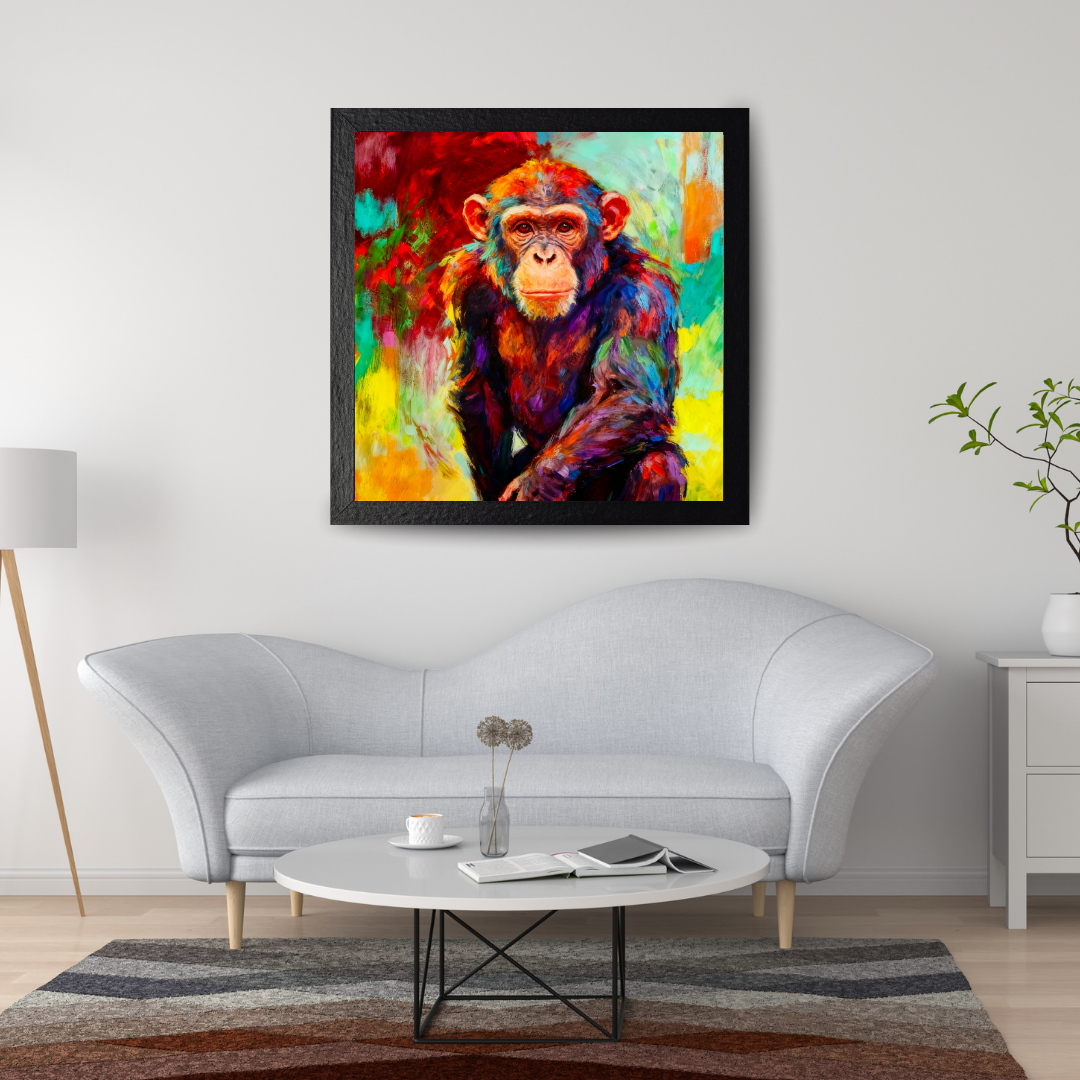 Abstract Vibrant Chimpanzee Wall Art – Colorful Monkey Print - Modern Animal Home Decor