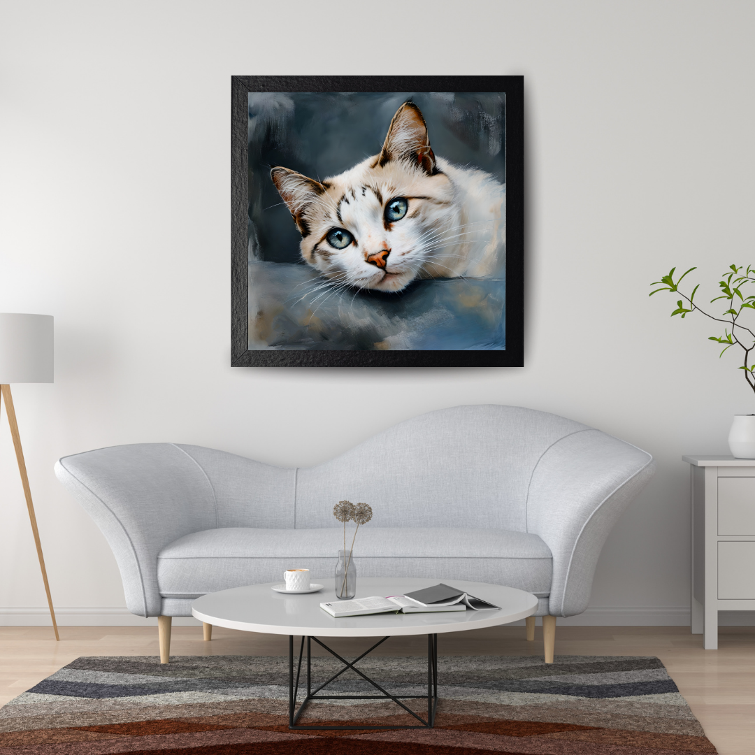 White and Light Brown Cat Wall Art with Blue Eyes – Relaxing Cat Print - Cute Pet Home Decor