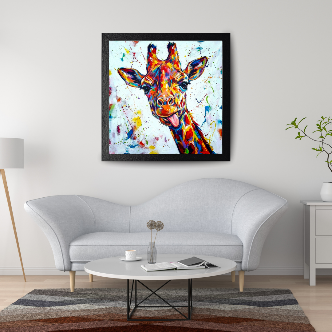 Abstract Giraffe Wall Art - Vibrant Multicoloured Animal Print - Modern Geometric Giraffe Decor