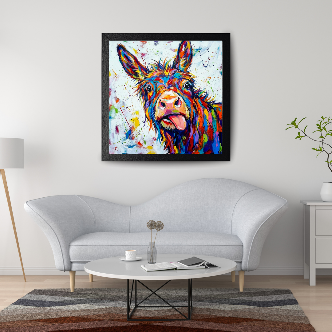 Abstract Quirky Donkey Wall Art - Funny Farm Animal Print - Whimsical Donkey Poster for Modern Farmhouse & Nursery Decor