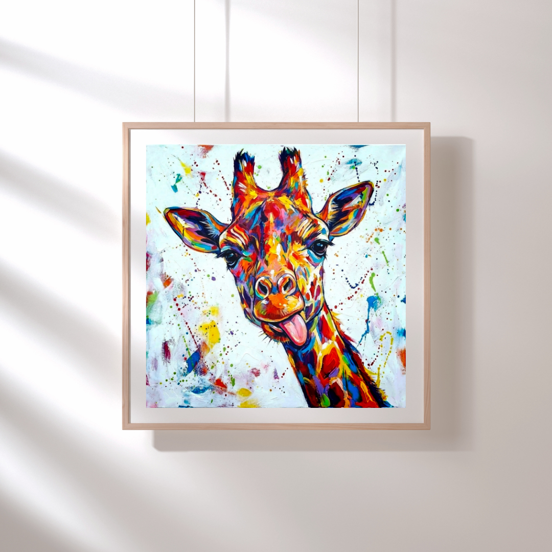 Abstract Giraffe Wall Art - Vibrant Multicoloured Animal Print - Modern Geometric Giraffe Decor