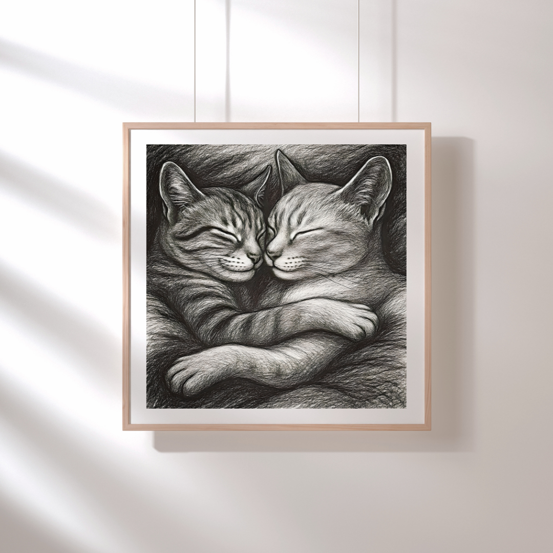 Adorable pencil drawing of two Kittens Wall Art | Purrfect Home Decor