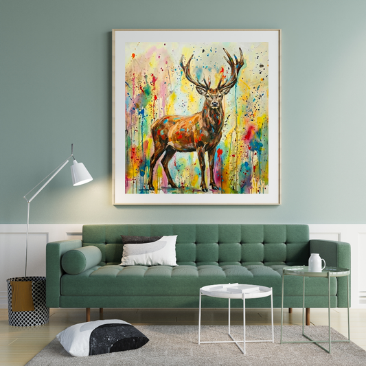 Abstract Multicoloured Stag Deer Wall Art - Modern Geometric Poster Print