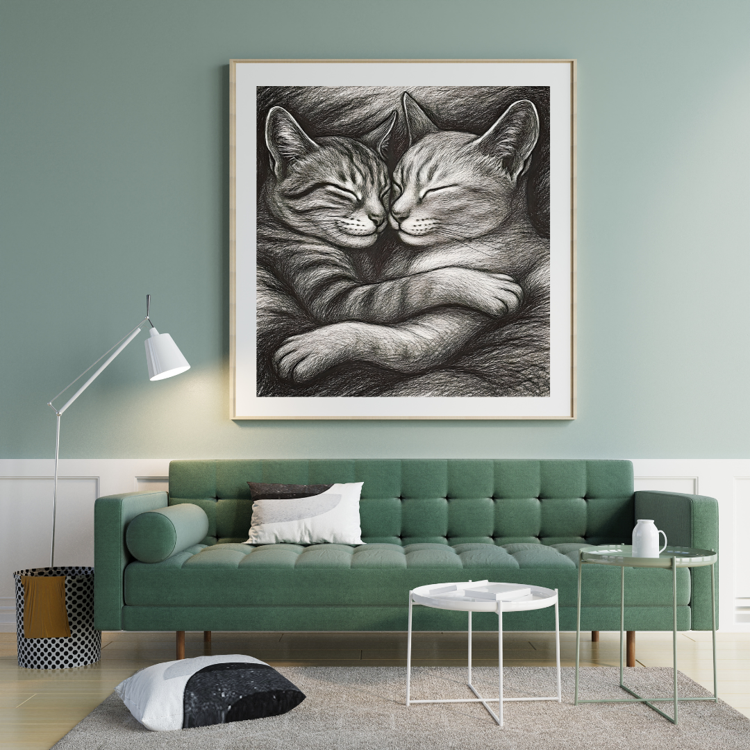 Adorable pencil drawing of two Kittens Wall Art | Purrfect Home Decor