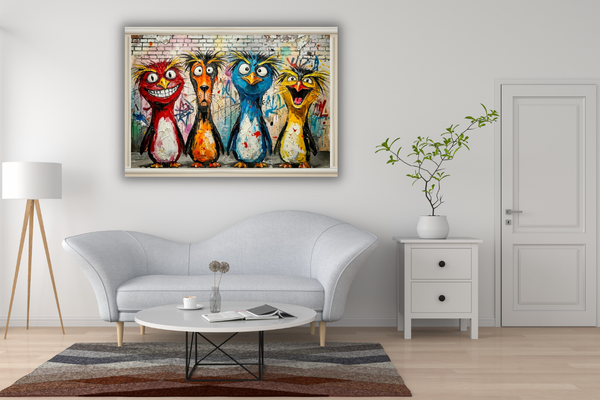 Fun Abstract Rockhopper Penguin Print - Quirky Graffiti Animal Art
