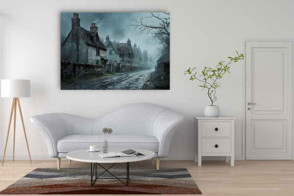 Rustic Village Landscape Wall Art Print | Idyllic Village Painting Print