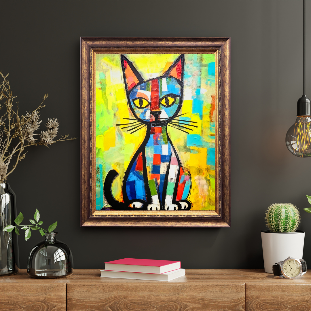 Abstract Multicoloured Cat Wall Art – Modern Colorful Cat Print