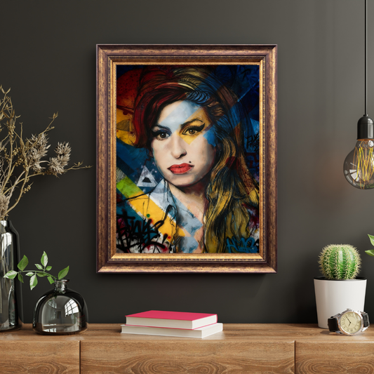 Amy Winehouse Themed Abstract Wall Art - Iconic Beehive Portrait Print