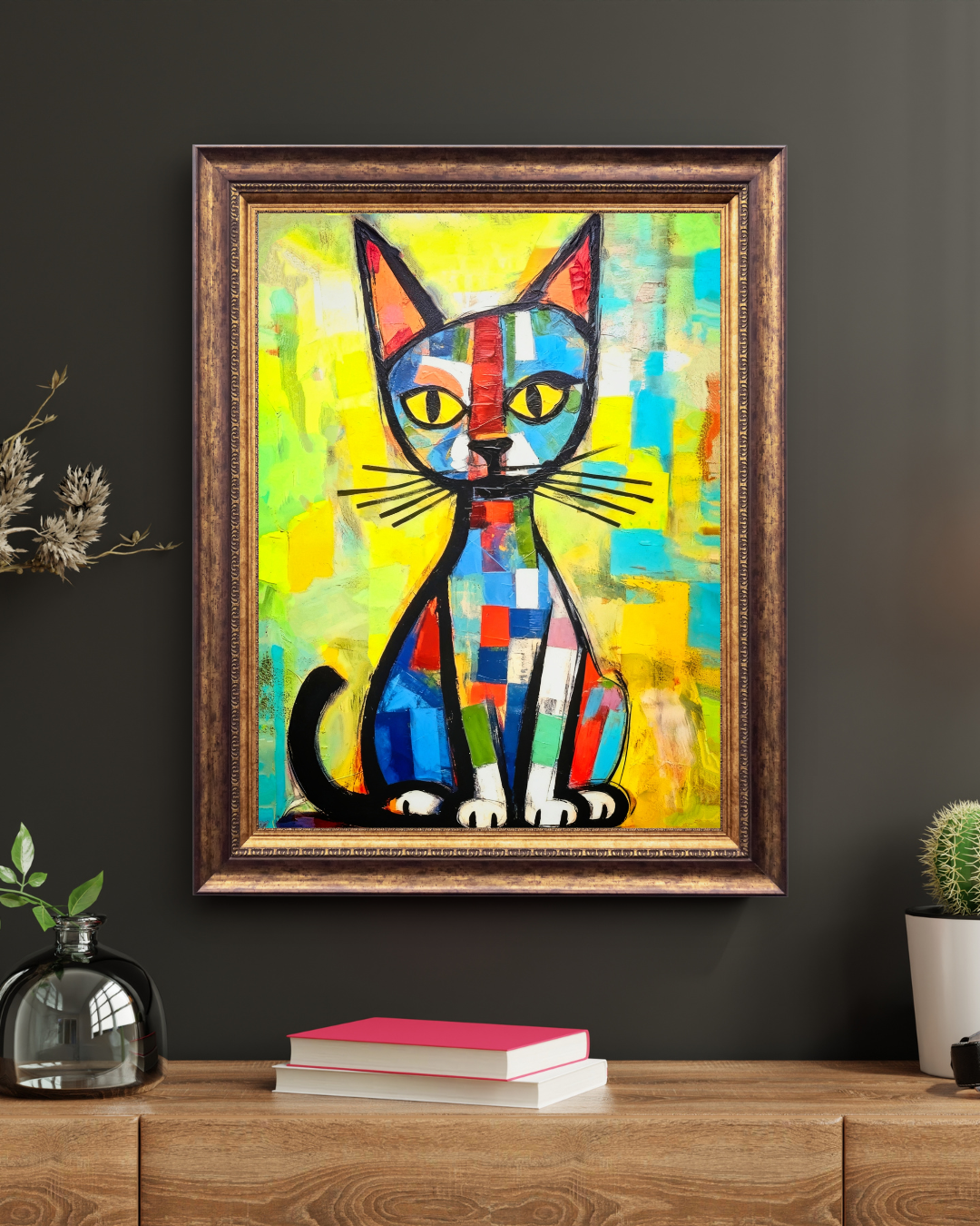 Abstract Multicoloured Cat Wall Art – Modern Colorful Cat Print