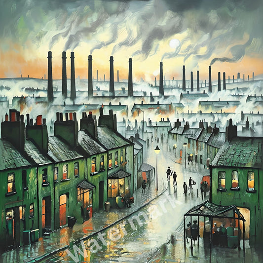 Matchstick Men Style Black Country Print - Vintage Industrial Wall Art