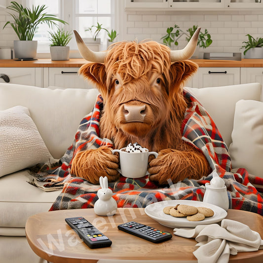 Highland Cow TV Wall Art – Whimsical Cow Print, Farm Animal Living Room Decor