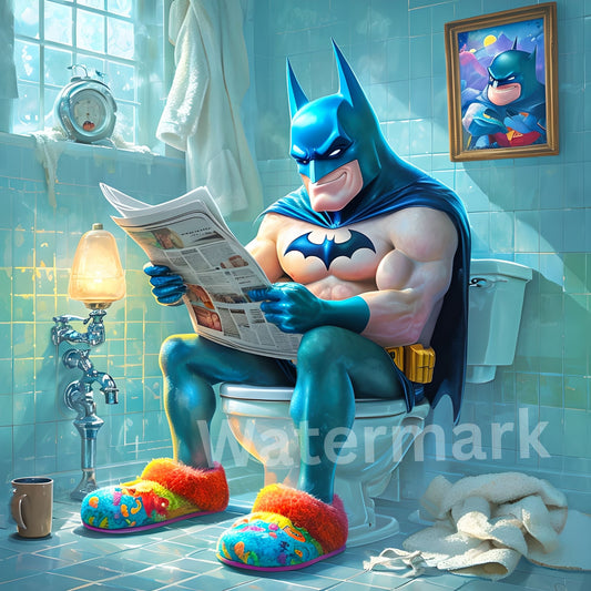 Funny Batman Toilet Wall Art - Dark Knight Bathroom Decor | Superhero Restroom Print